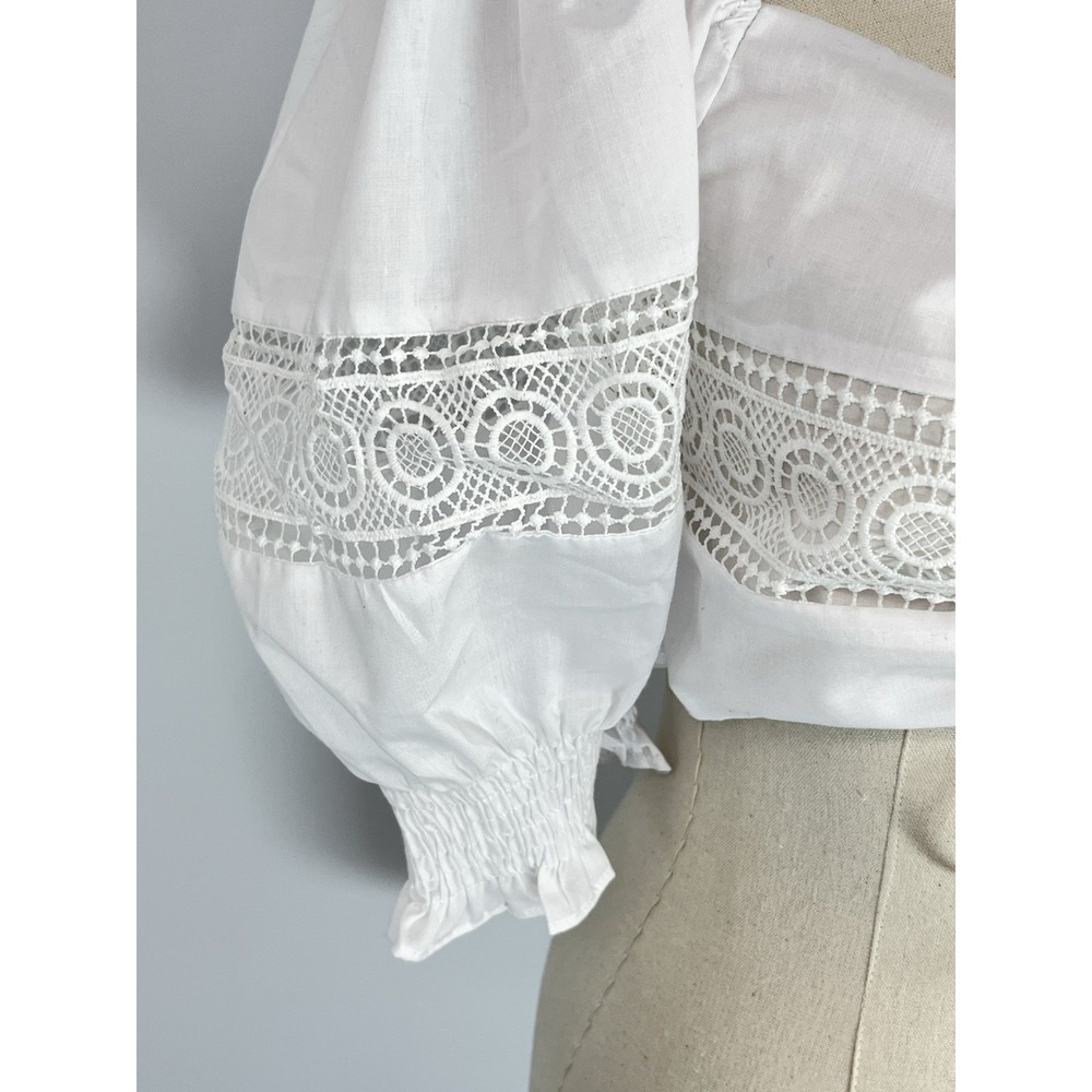 Do+Be White Cropped Top Puff Sleeve Womens Large Drindl Peasant Rencore Romantic - Picture 10 of 15